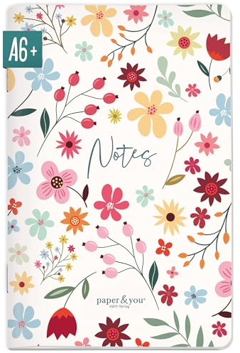 Häfft paper&you® Notizheft A6+ dotted Wild Flower | Kleines Softcover Notizbuch gepunktet mit 64 nummerierten Seiten & 90g/m²-Papier - Mini-Journal ideal für unterwegs