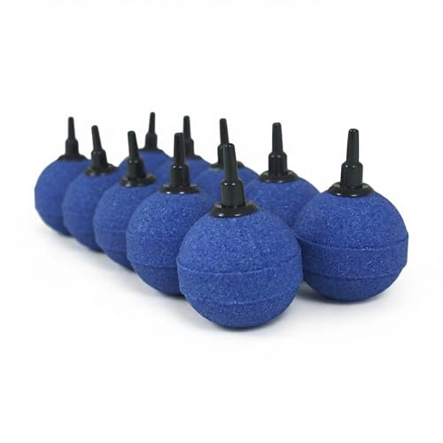 Pondlife Aquarium Belüftersteine, 10er-Set runde Luftausströmer, Ø 50 mm, blau, poröses Material für feine Blasen, für Aquarium und Teich, Sauerstoffstein Luftstein