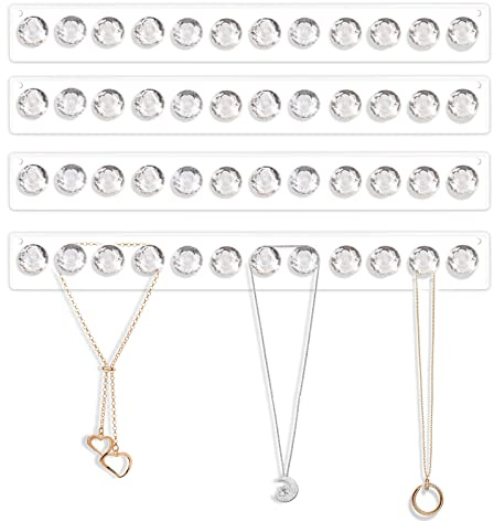 CECOLIC Klarer Acryl Halsketten Halter, Wandmontage, Halsketten Aufhänger zum Aufhängen, Schmuck-Organizer mit 12 Haken in Rautenform (4 Stück)