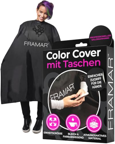 FRAMAR Friseur-Umhang für Haarfarbe, Salon-Umhang mit Schnappverschluss | Gummierte Brust schützt vor Haarfärbemittel; Umhang für Kosmetikbedarf und professionelle Haarfärbung im Salon