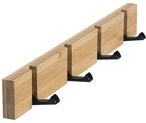 ANVODE Hölzernes Garderobenhaken Wand, Garderobe Kleiderhaken Faltbare Garderobenleiste mit 4 Haken für Jacken, Mäntel, Hüte, Schals, Handtaschen