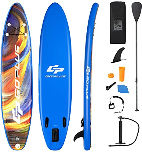 COSTWAY Stand Up Paddling Board, SUP Board aufblasbar, Paddelboard mit Sicherheitsleine, Paddel, Pumpe, Center Finne, Rucksack und Reparaturset