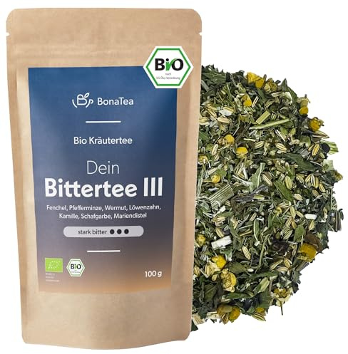BIO Bittertee mit Löwenzahn, Wermut, Mariendistel und Bitterkräutern | Bitterstoff Kräutertee 100g Intensität: Stark