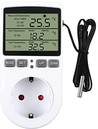 STEEIRO Temperaturregler Steckdose 230V Digital mit Fühler & Timer, Thermostat Steckdose für Heizung & Kühlung, LCD Thermostat für Gewächshaus, Aquarium, Terrarium (EU-Stecker)