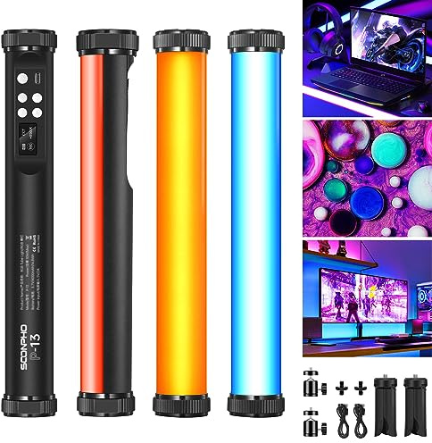 Soonpho 2 Pack Leuchtstab RGB Light Tube Stick LED Lichtstab Studio mit 4000mAh Akku,CRI 97+,2500K-8500K,Einstellbare Helligkeit 21 Effekte für TikTok,YouTube