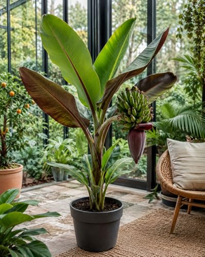 Winterharte Banane Musa sikkimensis 'Ever Red' 40-60 cm Exotische Zierbanane mit Roten Blättern – Pflegeleichte Pflanzen für Garten & Terrasse