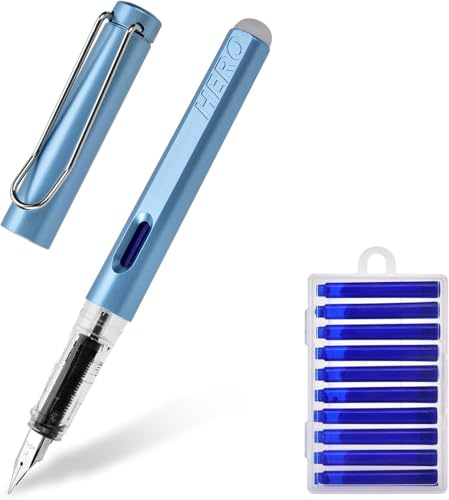 LVZONGXIN Radierbarer Füllfederhalter, Feder in Sträke F | Füller mit radierbarer, blauer Tinte I inkl. 10 Patrone Schreiben, radieren & korrigieren in einem (Blau)