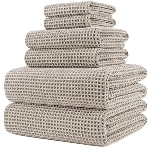 Polyte - 430 GSM Mikrofaser Handtuch-Set - schnelltrocknende & fusselfreie - Waffelstruktur - sehr groß - 152 x 76,2 cm - 6-teilig