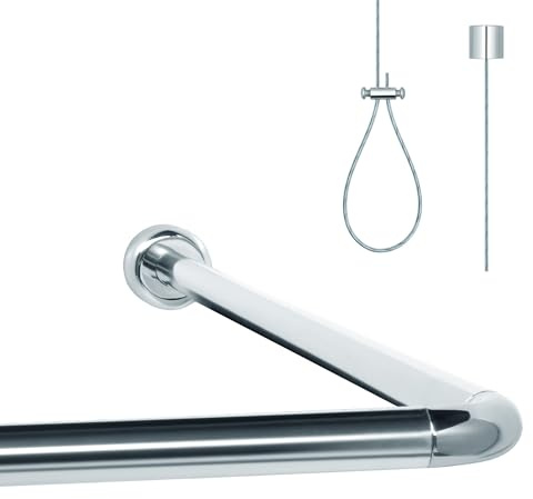 Libaro Duschvorhangstange L & U Form – rostfreie Aluminium Eckduschstange für Badewanne & Dusche – inkl. 1,50 m Deckenhalterung kürzbar – stabile Winkelduschstange zur Deckenmontage