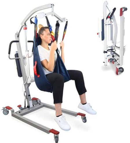 Mobiclinic®, Elektrischer Patientenlifter für Senioren, Faltbar, bis 180 kg, Vormontierter Rahmen, Inklusive Transfergurt, Verstellbare Breite, Räder mit Bremsen, Sicher, Stahl, Fortuna