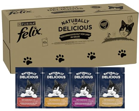 Felix Naturally Delicious, Katzenfutter nass Geschmacksvielfalt vom Land mit Gemüse in Gelee, 80er Pack (80x 80g)