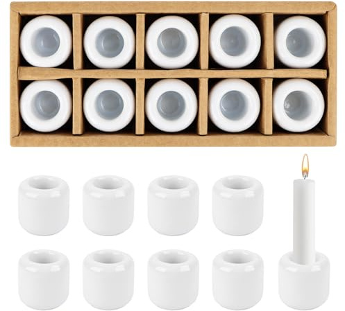 Mini Kerzenhalter mit 1.8cm Bohrung, Keramik Kerzenständer Stabkerzen, 10 Stück Kerzenhalter Stabkerze, Weiß Stabkerzenhalter aus Keramik für Altarzeremonien, Kerzenbeleuchtung Innendekoration (Weiß)