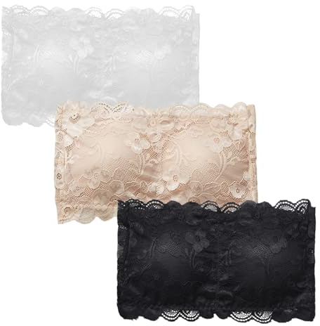 EHDWXVZM 3 Stück Trägerloser Bandeau-BH, Bandeau-Oberteile Für Damen, Rückenfreier BH, Trägerloser BH Für Damen in Weiß, Schwarz und Hautfarbe, Einheitsgröße