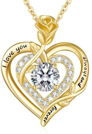 LAVUMO Moissanite Halskette Damen Silber 925 Herz Rose Schmuck Geschenke | Kette Damen Gold/Rosegold/Silber Doppel Rose Anhänger Weihnachten Valentinstag Geburtstag Geschenke für Frauen Freundin Mama
