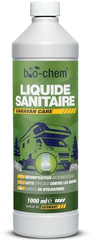 bio-chem Sanitärflüssigkeit für Campingtoilette 1L – Campingtoilette Chemie & Chemietoilette Flüssigkeit – mikrobiologischer Toilettenzusatz – gegen Gerüche & Fäkalien – Made in Germany