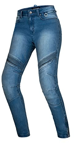 SHIMA JESS Motorrad Jeans Damen mit Protektoren Knieprotektoren Motorradhose Kurzgrößen Hosen Damenjeans Protektorenhose Textilhose Jeanshose Lang (Frauen, Blau)