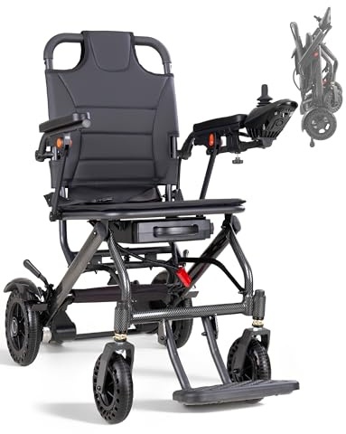 Leichter faltbarer elektrischer Rollstuhl aus Kohlefaser, wiegt nur 17,5 kg, Reisegröße, Fluggesellschaftszugelassen, Dual-Bremssystem, tragbare motorisierte Rollstühle für Erwachsene, bürstenloser