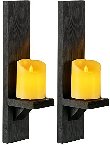 Romadedi Holz Kerzenhalter Wand Wandhalter - Schwarz Wandhalterung Kerzenständer für Kerzen 2er Set Vintage Wanddeko Wandkerzenhalter für Teelichter Wohnzimmer Landhaus Dekoration Shabby Chic Deko