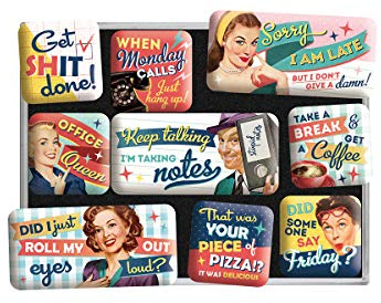 Nostalgic-Art Retro Kühlschrank-Magnete, 9 Stück, Office Fun – Geschenk-Idee mit Spruch, Magnetset für Magnettafel, Vintage Design