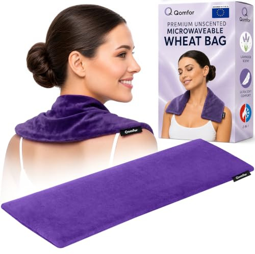 Körnerkissen Mikrowelle - Wärmekissen Weizen und Lavendel gefüllt 48 x 15 cm - Weiches Fleece Wärmekissen Mikrowelle zur Schmerzlinderung, Nacken Schulter, Rücken - Violett