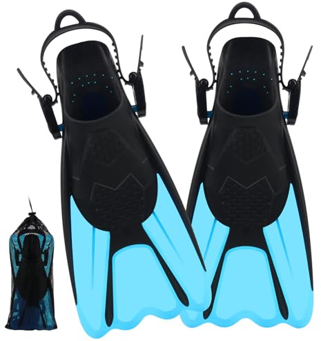 Mineup Schnorchelflossen, Verstellbare Tauchflossen Kurze, Gr.34-38 Schwimmflossen Unisex für Kinder und Erwachsene zum Schnorcheln, Schwimmen(Blau)