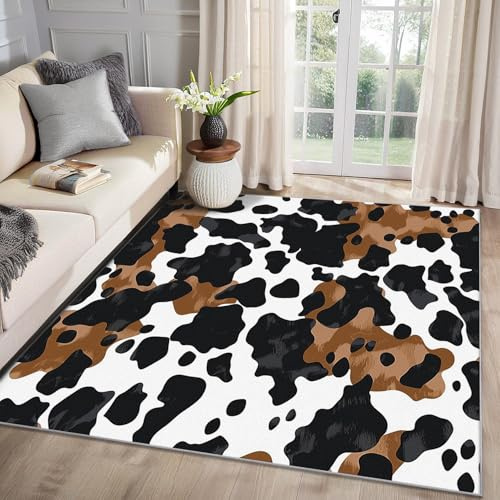 MMYAOKEN Kuhmuster Teppich Wohnzimmer 120x180 Kuhfell Kuhdruck Deko, Teppich Kurzflor, Weich rutschfest Waschbare Teppiche, Bettvorleger Schlafzimmer Kinderzimmer