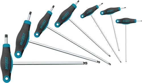 HAZET Winkel-Schraubendreher-Satz 829KK/7 I 7-teiliges Werkzeug-Set, Abtrieb: Innen-Sechskant, ergonomischer HAZET 1-Komponenten-T-Griff, mit Kugelkopf für Handbetätigung