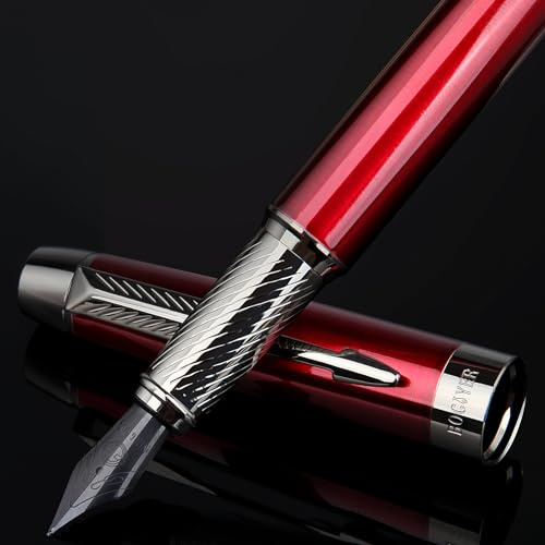 BOCIYER Klassisches Rot Füllfederhalter-set,Mittlere Feder Und Kalligraphie Feder(Breit),Jede Feder hat ihr eigenes,unabhängiges Tintenzufuhrsystem,Inklusive 8 Tintenpatronen,Geschenkbox