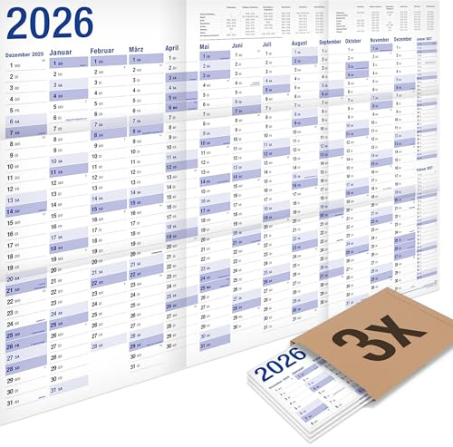 3er-Pack: Yohmoe® XXL Wandkalender 2026 groß (98 x 68 cm) GEFALZT in Poster Größe. Querformat, gefaltet - Kalender 2026 Wandkalender