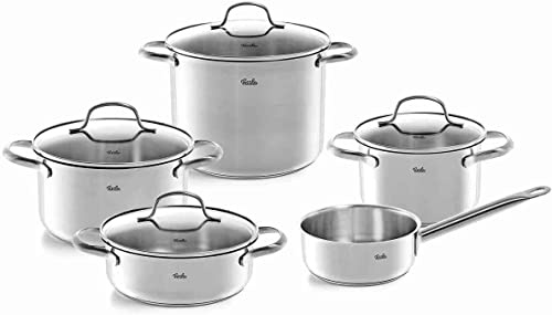 Fissler, San Francisco Topfset 5-teilig, Edelstahl, 3 Kochtöpfe, Bratentopf & Stielkasserolle mit Glasdeckeln, Superthermic Boden, Induktion