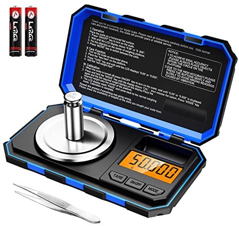 ORIA Digital Feinwaage, 50g / 0,001g Präzisonswaage Milligramm, Taschenwaage, Schmuckwaage, 50g Kalibriergewicht, Pinzette, mit 6 Einheiten, Tara & Automatisch Aus