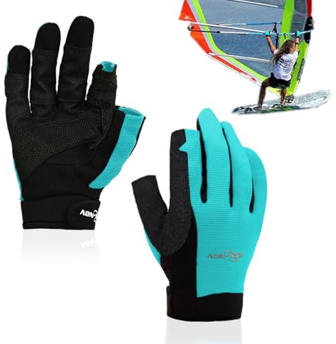 2XK-NOV Segelhandschuhe Herren Sailing Gloves - Ruderhandschuhe Damen, Kajak Handschuhe zum Paddeln, Handschuhe Segeln Damen mit ¾-Finger für Wassersport,Bitte messen Sie den Handumfang(Seeblau, M)