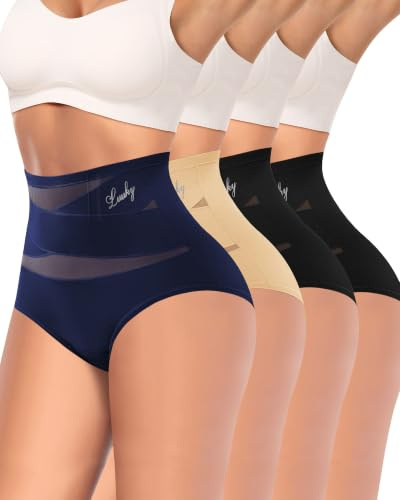 MIOTAN Bauchweg Unterhose Damen Hohe Taille Shapewear 4er Pack | Volle Abdeckung, figurformend, atmungsaktiv, dehnbar, Netzgewebe, doppellagig, für Alltag und Geschenk