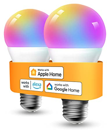 Refoss Smart WLAN Glühbirne E27 unterstützt HomeKit, Intelligente Alexa Lampe Mehrfarbrige Dimmbare LED Light Bulb mit Siri, Alexa, Google Assitant, 9W 2700K-6500K Warmweiß, Kaltweiß, 2 Stück