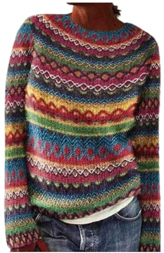 Generisch Norweger Pullover Damen Elegant Winterpullover Strickpullover Original Oversize Norwegerpullover Strickpulli Warm Langarm Feinstrickpullover Sweatpullover Island Bequeme Herbst Winter