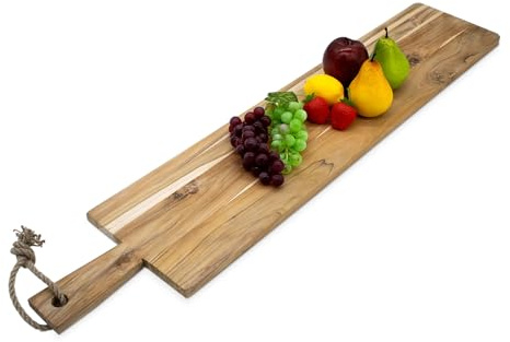 Spetebo XXL Teak Servierbrett mit Griff lebensmittelecht - 100 x 20 cm | Holz Servierplatte lebensmittelecht - Antipasti Holzbrett für Wurst Käse Vorspeisen
