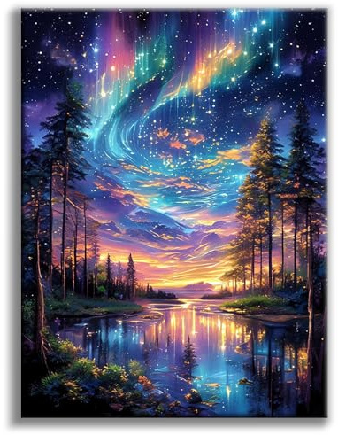 Diamond Painting Erwachsene Sternenhimmel, Landscape 5D Diamond Painting Bilder, Landschaft Diamant malerei Erwachsene, Natur Diamantmalerei-set für Geschenk, zur Entspannung und als Wanddeko 30x40 cm