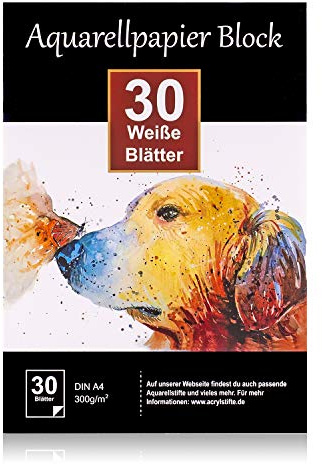 KUNSTIFY Aquarellpapier A4-30 Blätter Aquarellblock - 300g/m² dickes Aquarellpapier - Acrylpapier oder Watercolor Paper für Aquarellfarben (DIN A4-30 Blatt)