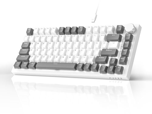 AJAZZ AK820 Mechanical Keyboard, 75% Hot Swappable Wired Keyboard with Volume Control Knob, QWERTY Layout, PBT Keycaps, Five-Layer Sound Insulation Pad, 82-Key Gaming Keyboard, Grey White