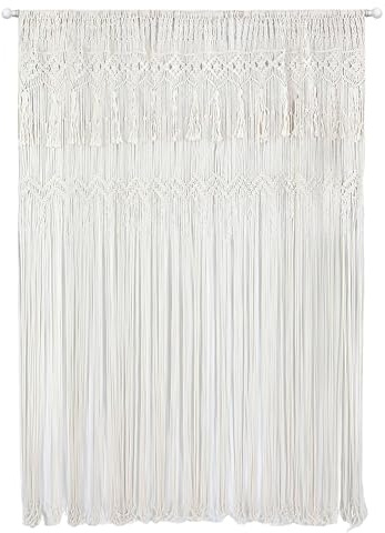 OUGPIU Makramee Boho Vorhang 132x200cm Wandbehang Türvorhang Fenstervorhang,Fadenvorhang Handmade,Baumwolle Gewebte Wandteppich Tapisserie Raumteiler,für Traubogen,Hochzeit,Wohnzimmer,Wand Dekor