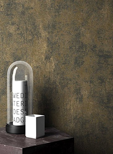 Newroom Vliestapete Schwarz Metallic Putzoptik Uni Tapete Wohnzimmer | Metallischer Glanzschimmer Gold-Bronze changierend, grobe Putzstruktur, ansatzfrei, Industrial Loft Vintage, Mustertapete