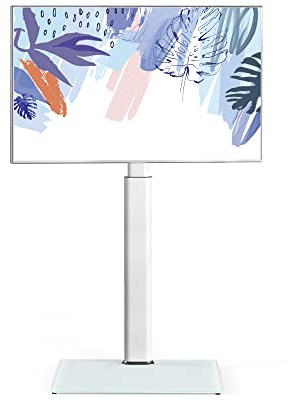 FITUEYES TV Ständer mit Glasboden für 32-60 Zoll Fernseher, Höhenverstellbarer TV Standfuss bis zu 30 KG, Max. VESA 600 x 400mm, Weiß