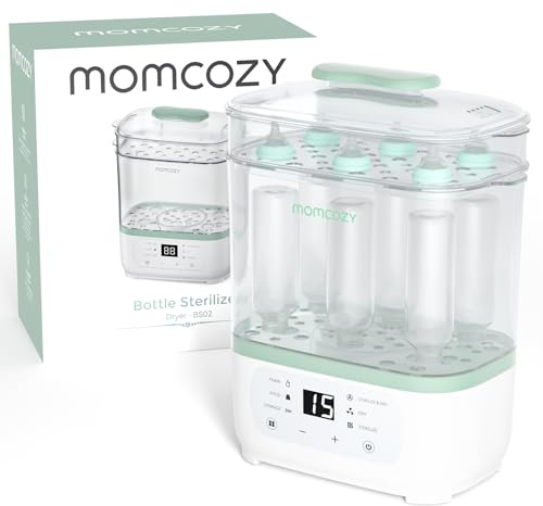 Momcozy Elektrischer Dampfsterilisator 3-in-1 für Babyflaschen – Sterilisiert, Trocknet & Heizt, 8 Flaschen Kapazität, 24h Keimschutz & Automatischer Trocknung