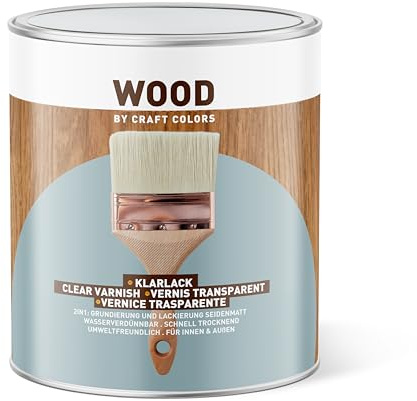 Klarlack für innen und außen, 2in1 Grundierung und Holzlack, seidenmatt, Umweltverträglichkeit, Holzlack außen wetterfest, Klarlack holz, Craft Colors WOOD Made in Germany