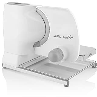 ETA Allesschneider Presto I Vollmetall I elektrische Brotschneidemaschine mit 150W I KunststoffablageI 0-15mm Schnittstärke I Made in Germany Solinger-Klinge