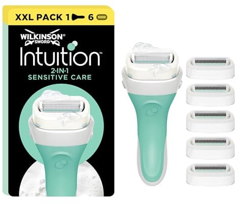Wilkinson Sword - Intuition Sensitive Care für Frauen, Rasiergriff +6 Rasierklingen, Kein Rasiergel erforderlich