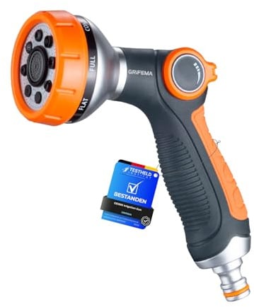 GRIFEMA GE1303 Gartenbrause, Handbrause Garten-Spritzpistolen, 8 Bewässerungsmuster, Einstellbarer Wasserdurchfluss für Gartenbewässerung, Autowäsche, Haustierdusche