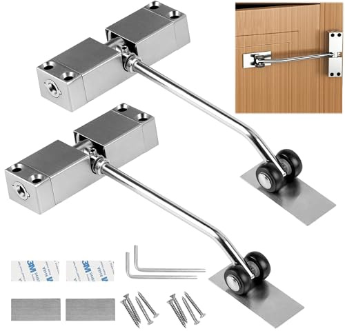 2 Stück Automatischer Türschließer für Innentüren - mit Einstellbar Feder | Stangentürschließer mit Rollen und Puffer für Familien Haushalte Büro Schlafzimmer