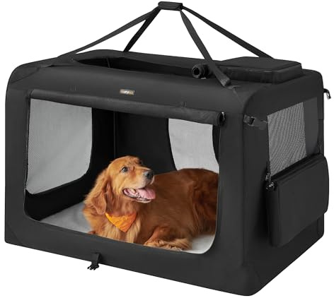 Feandrea Hundebox faltbar, Oxford-Gewebe, Metallrahmen, 122 x 74,5 x 79 cm | Transportbox Hund 122 cm, Hundetasche, Netzstoff, atmungsaktiv, tragbar, mit Griffen, Taschen, Tintenschwarz, BAX PDC12H