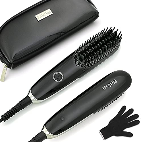Mini Haarglätter Bürste, FARI Reise Haarglätter Bürste Dual Voltage Ionen Heißkamm mit Reisetasche